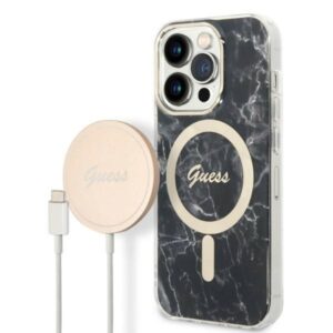 Guess Rinkinys GUBPP14XHMEACSK Dėklas+ Įkroviklis Apple iPhone 14 Pro Max 6,7" juodos spalvos kietas dėklas Marble MagSa - Image 1