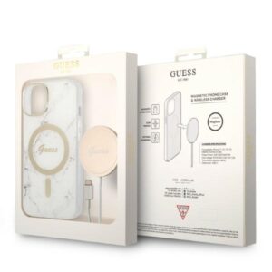 Guess Rinkinys GUBPP14MHMEACSH Dėklas+Įkroviklis Apple iPhone 14 Plus / 15 Plus 6.7" baltos spalvos kietas dėklas Marble - Image 10