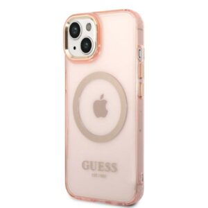 Guess GUHMP14MHTCMP Apple iPhone 14 Plus/ 15 Plus 6.7" rožinės spalvos kietas dėklas Gold Outline Translucent MagS - Image 2