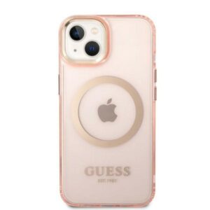 Guess GUHMP14MHTCMP Apple iPhone 14 Plus/ 15 Plus 6.7" rožinės spalvos kietas dėklas Gold Outline Translucent MagS - Image 3