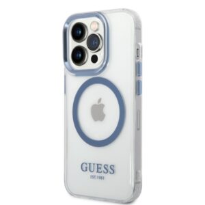 Guess GUHMP14XHTRMB Apple iPhone 14 Pro Max6.7" blue kietas dėklas Metal Outline Magsafe - Image 2
