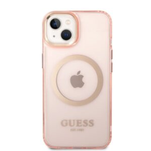 Guess GUHMP14SHTCMP Apple iPhone 14 / 15 / 136,1" rožinės spalvos kietas dėklas Gold Outline Translucent MagSafe - Image 3