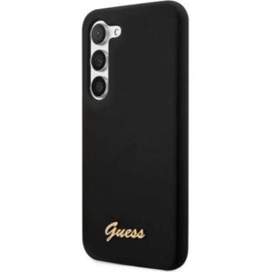 Guess GUHCS23SSLSMK S23 S911 juodos spalvos kietas dėklas Silicone Vintage Gold Logo - Image 2