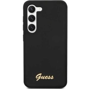 Guess GUHCS23SSLSMK S23 S911 juodos spalvos kietas dėklas Silicone Vintage Gold Logo - Image 3