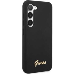 Guess GUHCS23SSLSMK S23 S911 juodos spalvos kietas dėklas Silicone Vintage Gold Logo - Image 4