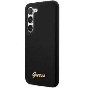 Guess GUHCS23MSLSMK S23+ S916 juodos spalvos kietas dėklas Silicone Vintage Gold Logo - Image 2