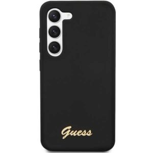 Guess GUHCS23MSLSMK S23+ S916 juodos spalvos kietas dėklas Silicone Vintage Gold Logo - Image 3