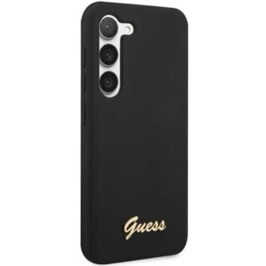 Guess GUHCS23MSLSMK S23+ S916 juodos spalvos kietas dėklas Silicone Vintage Gold Logo - Image 4
