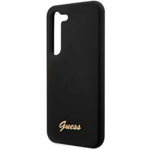 Guess GUHCS23MSLSMK S23+ S916 juodos spalvos kietas dėklas Silicone Vintage Gold Logo - Image 6