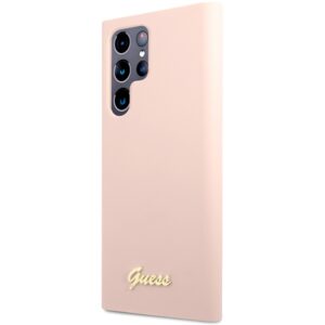 Guess GUHCS23LLSLMGPP S23 Ultra S918 rožinės spalvos kietas dėklas Silicone Script Metal Logo - Image 2
