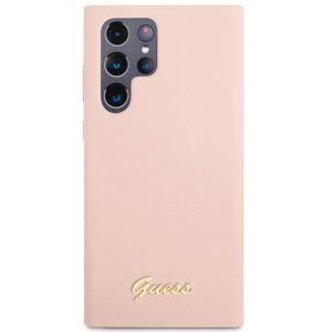 Guess GUHCS23LLSLMGPP S23 Ultra S918 rožinės spalvos kietas dėklas Silicone Script Metal Logo - Image 3