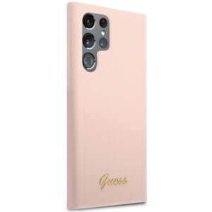 Guess GUHCS23LLSLMGPP S23 Ultra S918 rožinės spalvos kietas dėklas Silicone Script Metal Logo - Image 4