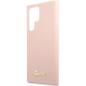 Guess GUHCS23LLSLMGPP S23 Ultra S918 rožinės spalvos kietas dėklas Silicone Script Metal Logo - Image 6