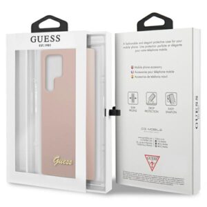 Guess GUHCS23LLSLMGPP S23 Ultra S918 rožinės spalvos kietas dėklas Silicone Script Metal Logo - Image 8