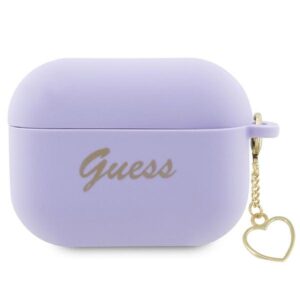 Guess GUAP2LSCHSU AirPods Pro 2 (2022/2023) dėklas violetinės spalvos Silicone Charm Heart Collection - Image 1