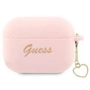 Guess GUAP2LSCHSP AirPods Pro 2 (2022/2023) dėklas rožinės spalvos Silicone Charm Heart Collection - Image 1