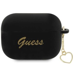 Guess GUAP2LSCHSK AirPods Pro 2 (2022/2023) dėklas juodos spalvos Silicone Charm Heart Collection