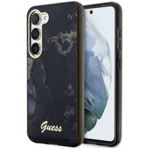 Guess GUHCS23SHTMRSK S23 S911 juodos spalvos kietas dėklas Golden Marble Collection