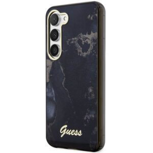 Guess GUHCS23SHTMRSK S23 S911 juodos spalvos kietas dėklas Golden Marble Collection - Image 2