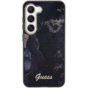 Guess GUHCS23SHTMRSK S23 S911 juodos spalvos kietas dėklas Golden Marble Collection - Image 3