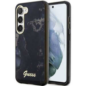 Guess GUHCS23MHTMRSK S23+ S916 juodos spalvos kietas dėklas Golden Marble Collection