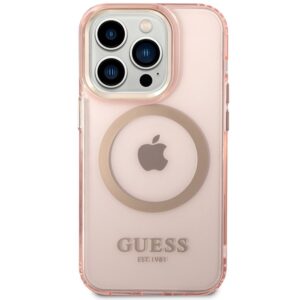 Guess GUHMP14XHTCMP Apple iPhone 14 Pro Max 6,7" rožinės spalvos kietas dėklas Gold Outline Translucent MagSafe - Image 3