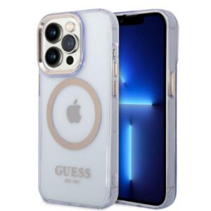 Guess GUHMP14LHTCMU Apple iPhone 14 Pro 6.1" violetinės spalvos kietas dėklas Gold Outline Translucent MagSafe