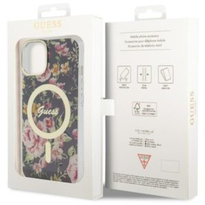 Guess GUHMP14SHCFWSK Apple iPhone 14 / 15 / 13 6.1" juodos spalvos kietas dėklas Flower MagSafe - Image 8
