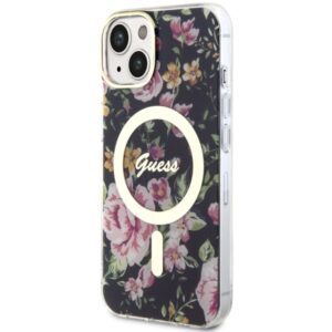 Guess GUHMP14SHCFWSK Apple iPhone 14 / 15 / 13 6.1" juodos spalvos kietas dėklas Flower MagSafe - Image 2