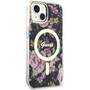 Guess GUHMP14SHCFWSK Apple iPhone 14 / 15 / 13 6.1" juodos spalvos kietas dėklas Flower MagSafe - Image 4