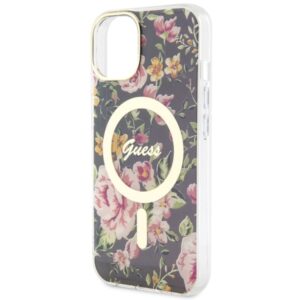 Guess GUHMP14SHCFWSK Apple iPhone 14 / 15 / 13 6.1" juodos spalvos kietas dėklas Flower MagSafe - Image 6