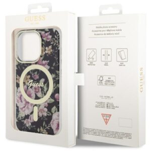 Guess GUHMP14LHCFWSK Apple iPhone 14 Pro 6.1" juodos spalvos kietas dėklas Flower MagSafe - Image 8