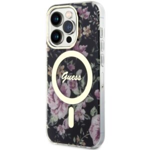 Guess GUHMP14LHCFWSK Apple iPhone 14 Pro 6.1" juodos spalvos kietas dėklas Flower MagSafe - Image 2