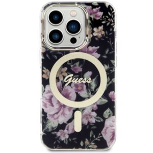 Guess GUHMP14LHCFWSK Apple iPhone 14 Pro 6.1" juodos spalvos kietas dėklas Flower MagSafe - Image 3