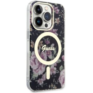 Guess GUHMP14LHCFWSK Apple iPhone 14 Pro 6.1" juodos spalvos kietas dėklas Flower MagSafe - Image 4