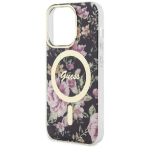 Guess GUHMP14LHCFWSK Apple iPhone 14 Pro 6.1" juodos spalvos kietas dėklas Flower MagSafe - Image 6