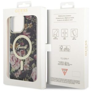 Guess GUHMP14XHCFWSK Apple iPhone 14 Pro Max 6.7" juodos spalvos kietas dėklas Flower MagSafe - Image 8