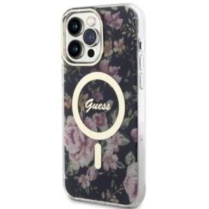 Guess GUHMP14XHCFWSK Apple iPhone 14 Pro Max 6.7" juodos spalvos kietas dėklas Flower MagSafe - Image 2
