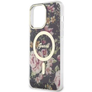 Guess GUHMP14XHCFWSK Apple iPhone 14 Pro Max 6.7" juodos spalvos kietas dėklas Flower MagSafe - Image 6