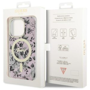 Guess GUHMP14XHCFWSP Apple iPhone 14 Pro Max 6.7" rožinės spalvos kietas dėklas Flower MagSafe - Image 8