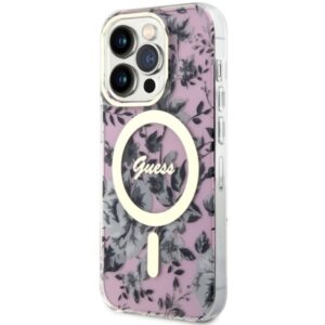Guess GUHMP14XHCFWSP Apple iPhone 14 Pro Max 6.7" rožinės spalvos kietas dėklas Flower MagSafe - Image 2