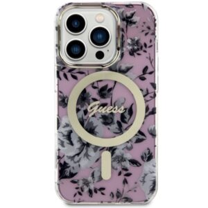 Guess GUHMP14XHCFWSP Apple iPhone 14 Pro Max 6.7" rožinės spalvos kietas dėklas Flower MagSafe - Image 3