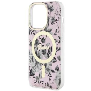 Guess GUHMP14XHCFWSP Apple iPhone 14 Pro Max 6.7" rožinės spalvos kietas dėklas Flower MagSafe - Image 6