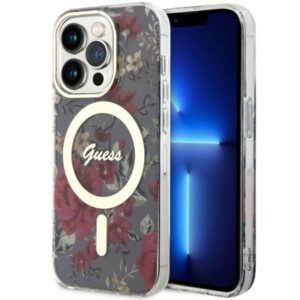 Guess GUHMP14LHCFWSA Apple iPhone 14 Pro 6.1" khaki kietas dėklas Flower MagSafe - Image 1