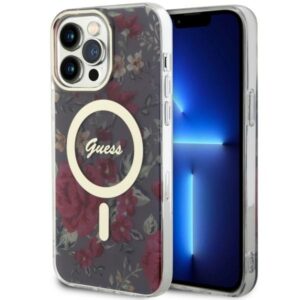 Guess GUHMP14XHCFWSA Apple iPhone 14 Pro Max 6.7" khaki kietas dėklas Flower MagSafe