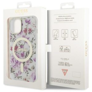 Guess GUHMP14SHCFWST Apple iPhone 14 / 15 / 13 6.1" skaidrus kietas dėklas Flower MagSafe - Image 8
