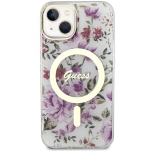 Guess GUHMP14SHCFWST Apple iPhone 14 / 15 / 13 6.1" skaidrus kietas dėklas Flower MagSafe - Image 3