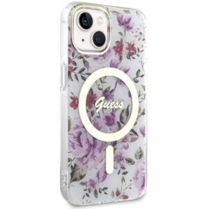 Guess GUHMP14SHCFWST Apple iPhone 14 / 15 / 13 6.1" skaidrus kietas dėklas Flower MagSafe - Image 4