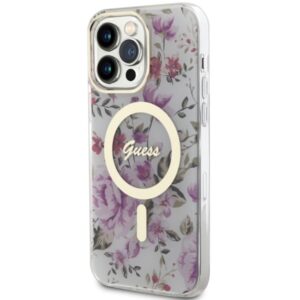 Guess GUHMP14LHCFWST Apple iPhone 14 Pro 6.1" skaidrus kietas dėklas Flower MagSafe - Image 2