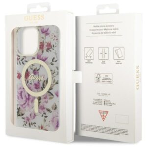 Guess GUHMP14XHCFWST Apple iPhone 14 Pro Max 6.7" skaidrus kietas dėklas Flower MagSafe - Image 8
